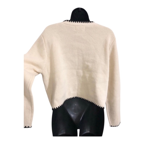 Jessica Simpson cream and black whipstitch look trim cardigan sweater size large - Picture 8 of 8